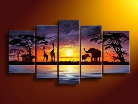 African Painting, Sunset Painting, Abstract Art, Canvas Painting, Wall Art, Large Art, Abstract Painting, Living Room Art, 5 Piece Wall Art, Living Room Wall Painting-Grace Painting Crafts