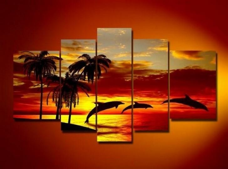 Hawaii Sunset Painting, Abstract Art, Canvas Painting, Wall Art, Large Art, Abstract Painting, Living Room Art, 5 Piece Wall Art, Landscape Painting-Grace Painting Crafts