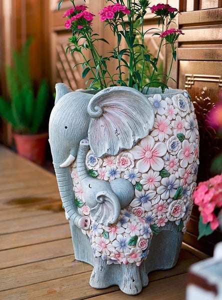 Modern Garden Flower Pot, Unique Animal Statue for Garden Ornaments, Beautiful Elephant Flowerpot, Resin Statue for Garden, Villa Outdoor Decor Gardening Ideas-Grace Painting Crafts