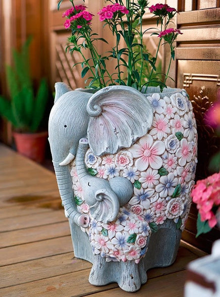 Resin Statue for Garden, Modern Garden Flower Pot, Unique Animal Statue for Garden Ornaments, Beautiful Elephant Flowerpot, Villa Outdoor Decor Gardening Ideas-Grace Painting Crafts