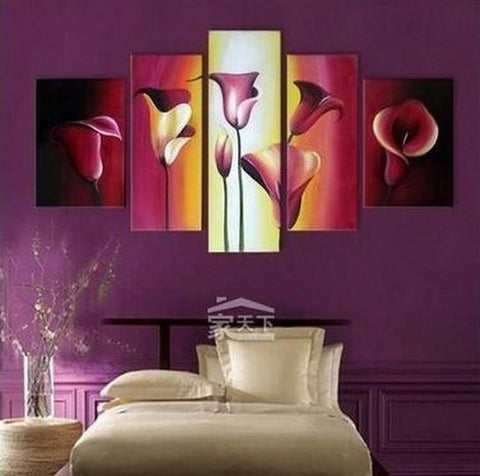 Abstract Flower Painting, Calla Lily Painting, Acrylic Flower Art, Canvas Painting for Dining Room, Abstract Painting, 5 Piece Wall Art Paintings-Grace Painting Crafts