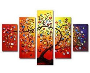 Color Tree Painting, Heavy Texture Art, Tree of Life Painting, Living Room Canvas Painting, 5 Piece Canvas Art, Large Painting on Canvas-Grace Painting Crafts
