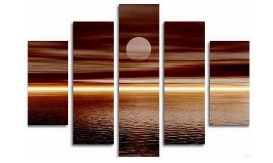 Large Canvas Art, 5 Panel Wall Art, Canvas Art Painting, Moon Rising from Sea, Ready to Hang-Grace Painting Crafts