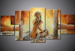 5 Piece Abstract Painting, Bedroom Wall Art Paintings, Girl After Bath, Modern Acrylic Paintings, Large Painting for Sale-Grace Painting Crafts
