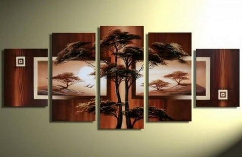 Abstract Art, Large Wall Art, Tree of Life Painting, Art on Canvas, Large Art, Canvas Painting, 5 Piece Canvas Art-Grace Painting Crafts