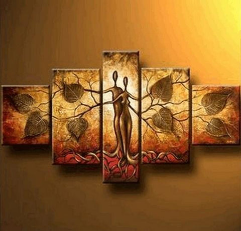 Canvas Painting, Abstract Painting, Tree of life Painting, Ready to Hang, Abstract Wall Art, 5 Piece Art Painting-Grace Painting Crafts