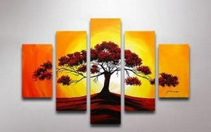 Tree of Life Painting, Ready to Hang, Large Art, Abstract Art, Extra Large Painting, 5 Piece Canvas Art, Canvas Art-Grace Painting Crafts