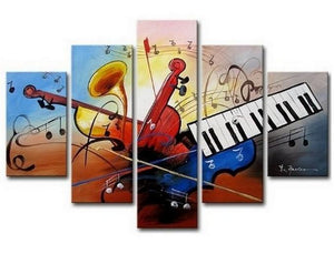 Large Canvas Art, Abstract Art, Canvas Art Painting, Abstract Painting, Wall Art, 5 Piece Wall Painting, Canvas Painting, Violin Music Art-Grace Painting Crafts