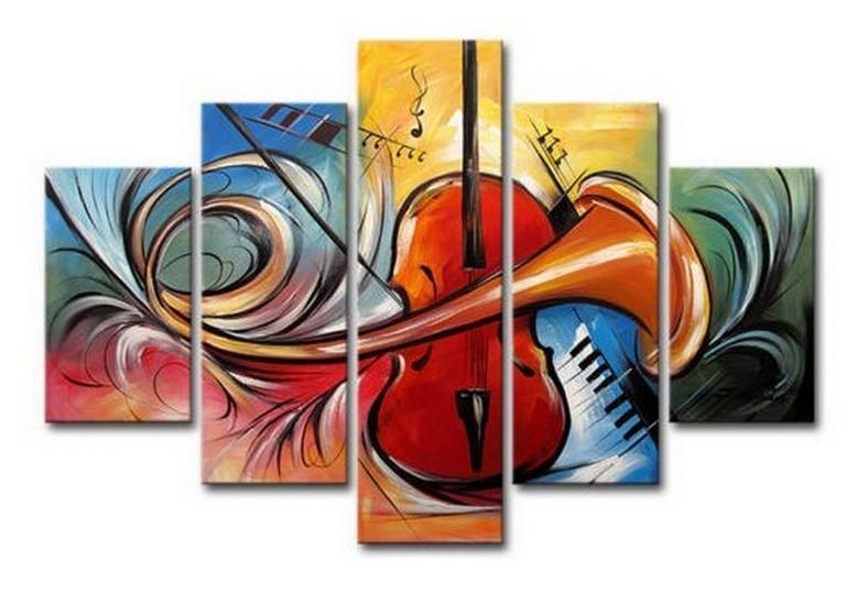 Violin Music Art, Canvas Art Painting, Abstract Painting, Wall Art, Acrylic Art, 5 Piece Wall Painting, Canvas Painting-Grace Painting Crafts