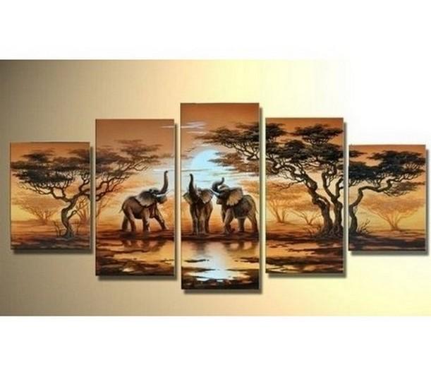 Large Canvas Art, Abstract Art, African Elephant Art, Canvas Painting, Abstract Painting, Living Room Art painting, 5 Piece Art, Modern Art-Grace Painting Crafts