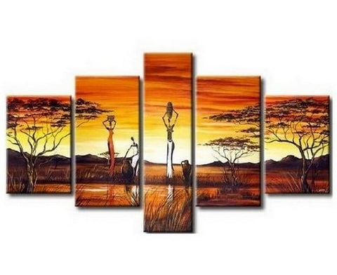 Large Canvas Art, 5 Piece Abstract Art, African Woman Painting, African Girl Painting, Canvas Painting, Abstract Painting, Bedroom Art painting-Grace Painting Crafts