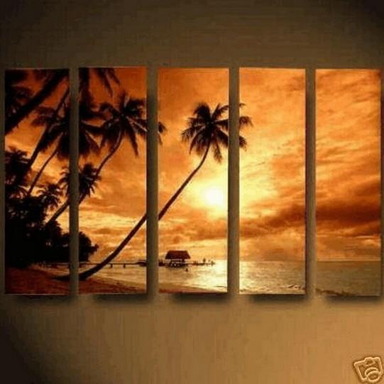 Abstract Art, Hawaii Seashore Sunset, Large Wall Art, Landscape Painting, Canvas Painting, Oil Painting, 5 Piece Wall Art, Huge Wall Art, Ready to Hang-Grace Painting Crafts
