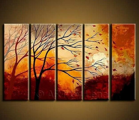 Landscape Painting, Large Wall Art, Abstract Art, Landscape Art, Canvas Painting, Oil Painting, 5 Piece Wall Art, Huge Wall Art, Ready to Hang-Grace Painting Crafts