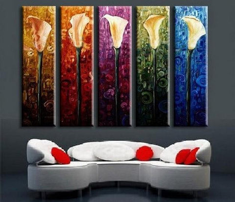 Acrylic Flower Painting, Calla Lily Painting, Flower Canvas Painting, Acrylic Canvas Painting for Bedroom, Multiple Canvas Painting-Grace Painting Crafts