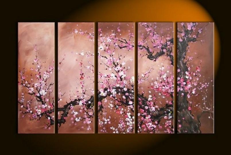 Plum Tree Painting, Large Canvas Art, Abstract Art, Flower Art, Canvas Painting, Abstract Painting, 5 Piece Wall Art, Huge Painting, Acrylic Art, Ready to Hang-Grace Painting Crafts