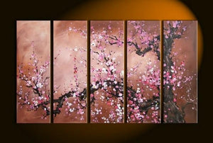 Plum Tree Painting, Large Canvas Art, Abstract Art, Flower Art, Canvas Painting, Abstract Painting, 5 Piece Wall Art, Huge Painting, Acrylic Art, Ready to Hang-Grace Painting Crafts