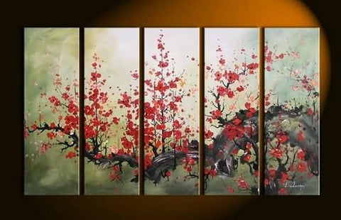 XL Canvas Art, Abstract Art, Abstract Painting, Flower Art, Canvas Painting, Plum Tree Painting, 5 Piece Wall Art, Huge Painting, Acrylic Art, Ready to Hang-Grace Painting Crafts