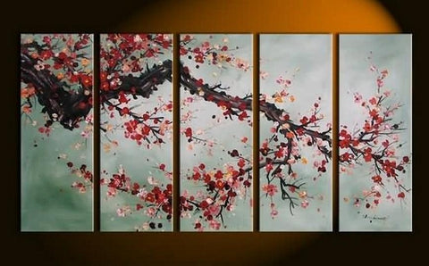 XL Wall Art, Abstract Art, Abstract Painting, Flower Art, Canvas Painting, Plum Tree Painting, 5 Piece Wall Art, Huge Wall Art, Acrylic Art, Ready to Hang-Grace Painting Crafts