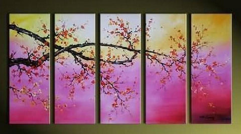 Flower Art, Canvas Painting, Plum Tree Painting, Large Canvas Art, Abstract Art, Abstract Painting, 5 Piece Wall Art, Huge Painting, Acrylic Art, Ready to Hang-Grace Painting Crafts