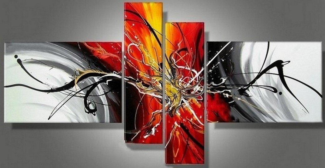 Simple Canvas Art Painting, Modern Abstract Painting, Acrylic Painting for Living Room, 4 Piece Wall Art, Contemporary Acrylic Paintings-Grace Painting Crafts