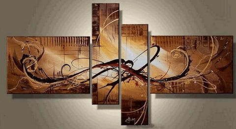 Simple Canvas Art Painting, Acrylic Art Painting on Canvas, 4 Panel Wall Art, Canvas Painting for Sale, Hand Painted Acrylic Paintings-Grace Painting Crafts