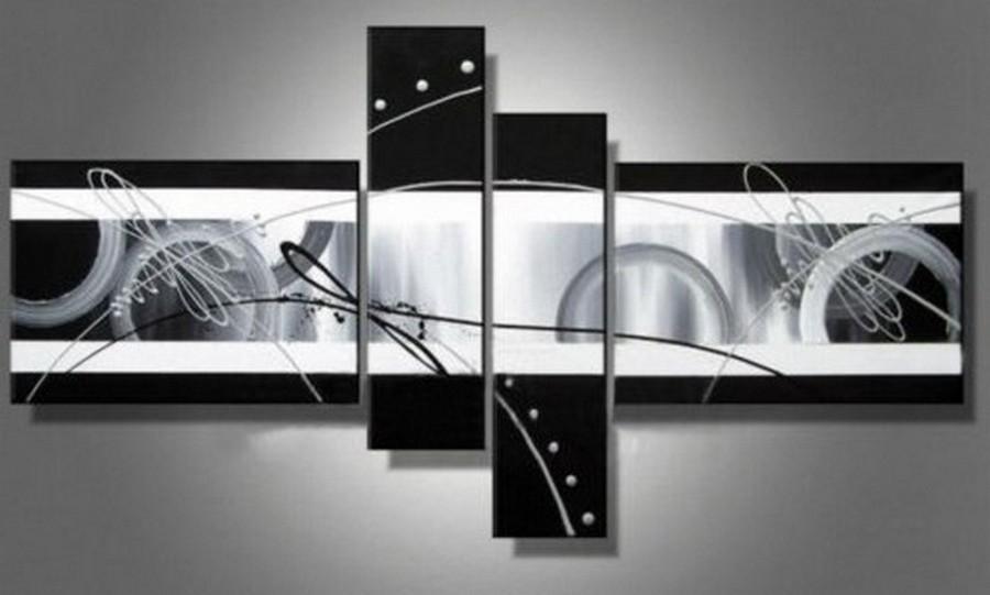 Abstract Lines Acrylic Painting, 4 Panel Wall Art Canvas, 100% Hand Painted Group Art