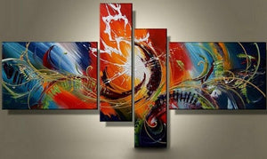 Modern Acrylic Painting, Large Wall Art Paintings, 4 Panel Wall Art Ideas, Abstract Lines Painting, Living Room Canvas Painting, Hand Painted Canvas Art-Grace Painting Crafts
