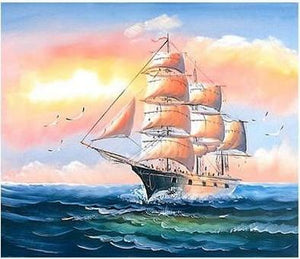 Canvas Wall Art, Canvas Art, Oil Painting, Canvas Painting, Seascape Painting, Wall Art, Large Painting, Canvas Oil Painting, Canvas Art, Sailing Boat at Sea-Grace Painting Crafts
