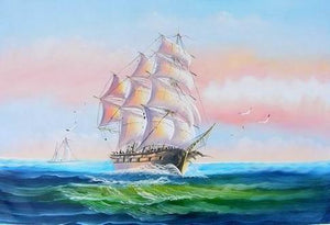 Bedroom Wall Art, Canvas Painting, Canvas Art, Oil Painting, Seascape Painting, Wall Art, Large Painting, Canvas Oil Painting, Canvas Art, Sailing Boat at Sea-Grace Painting Crafts