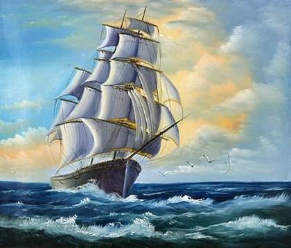 Canvas Oil Painting, Seascape Painting, Wall Art, Large Painting, Canvas Oil Painting, Canvas Art, Sailing Boat at Sea-Grace Painting Crafts