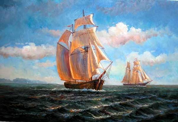 Seascape Painting, Canvas Painting, Wall Art, Oil Painting, Canvas Art, Large Painting, Dining Room Wall Art, Canvas Oil Painting, Canvas Art, Sailing Boat at Sea-Grace Painting Crafts