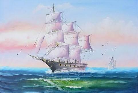Canvas Painting, Canvas Art, Oil Painting, Canvas Wall Art, Seascape Painting, Wall Art, Large Painting, Canvas Oil Painting, Canvas Art, Sailing Boat at Sea-Grace Painting Crafts