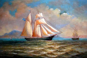 Seascape Painting, Canvas Painting, Wall Art, Oil Painting, Canvas Art, Large Painting, Dining Room Art Decor, Art Painting, Canvas Art, Sailing Boat at Sea-Grace Painting Crafts
