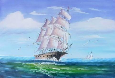 Kitchen Wall Art, Canvas Art, Canvas Painting, Oil Painting, Seascape Painting, Wall Art, Large Painting, Canvas Oil Painting, Canvas Art, Sailing Boat at Sea-Grace Painting Crafts