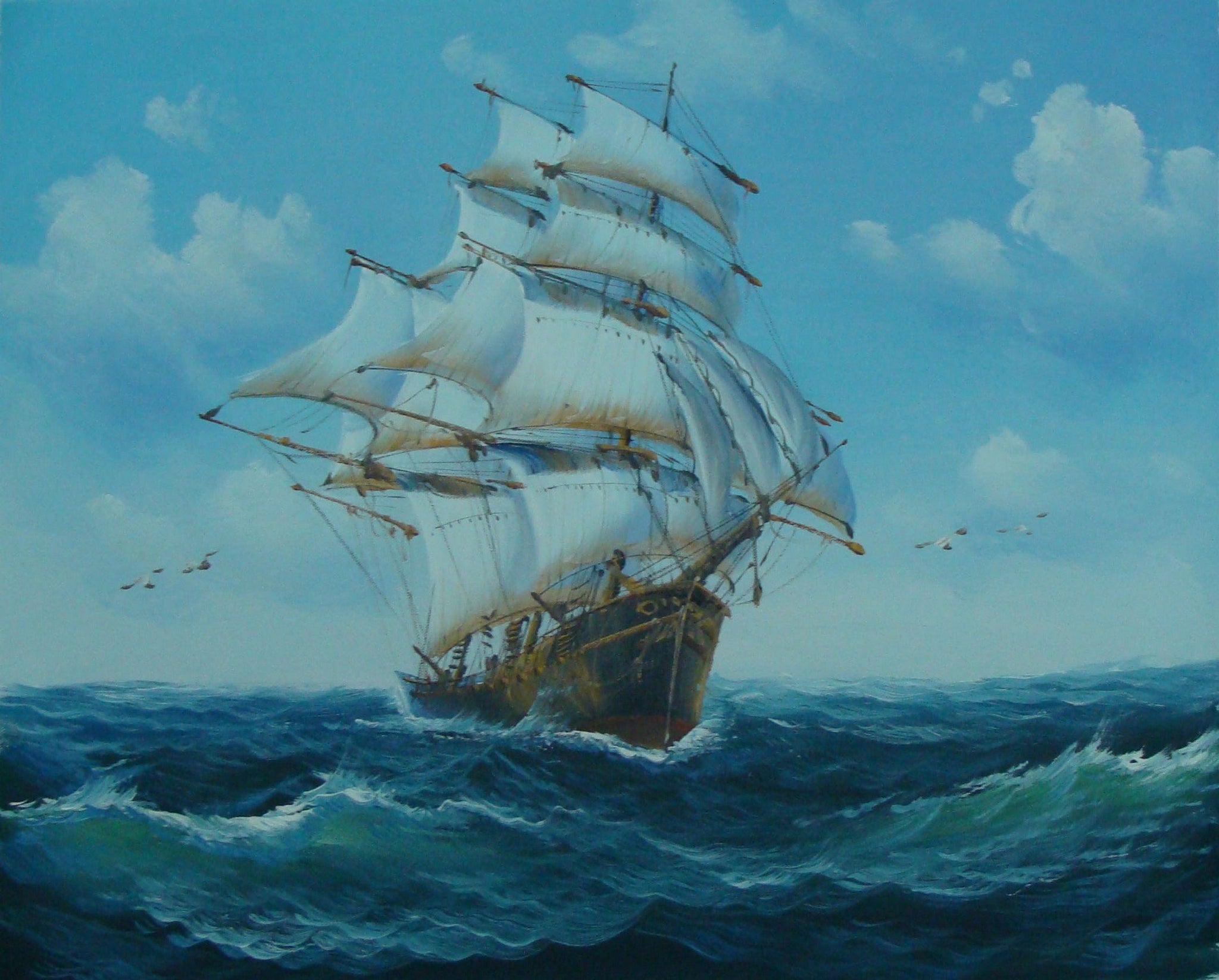 Seascape Painting, Canvas Painting, Wall Art, Canvas Art, Large Oil Painting, Large Painting, Bedroom Wall Art, Canvas Oil Painting, Canvas Art, Boat at Sea-Grace Painting Crafts