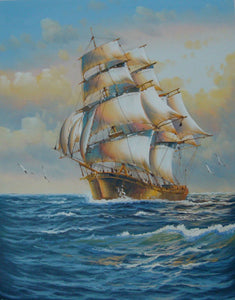 Seascape Painting, Canvas Wall Art, Canvas Art Painting, Large Oil Painting, Large Painting, Bedroom Wall Art, Canvas Oil Painting, Canvas Art, Boat at Sea-Grace Painting Crafts