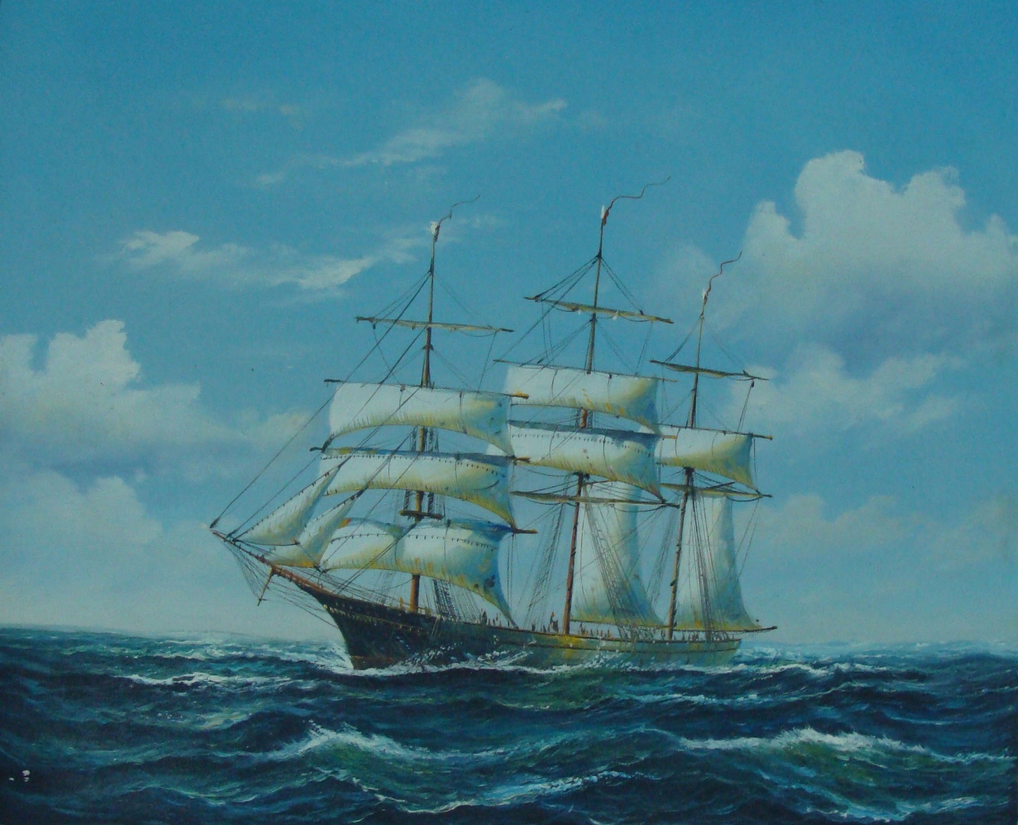 Seascape Painting, Canvas Painting, Wall Art, Canvas Art, Large Oil Painting, Large Painting, Bedroom Wall Art, Canvas Painting, Large Canvas Art, Boat at Sea-Grace Painting Crafts