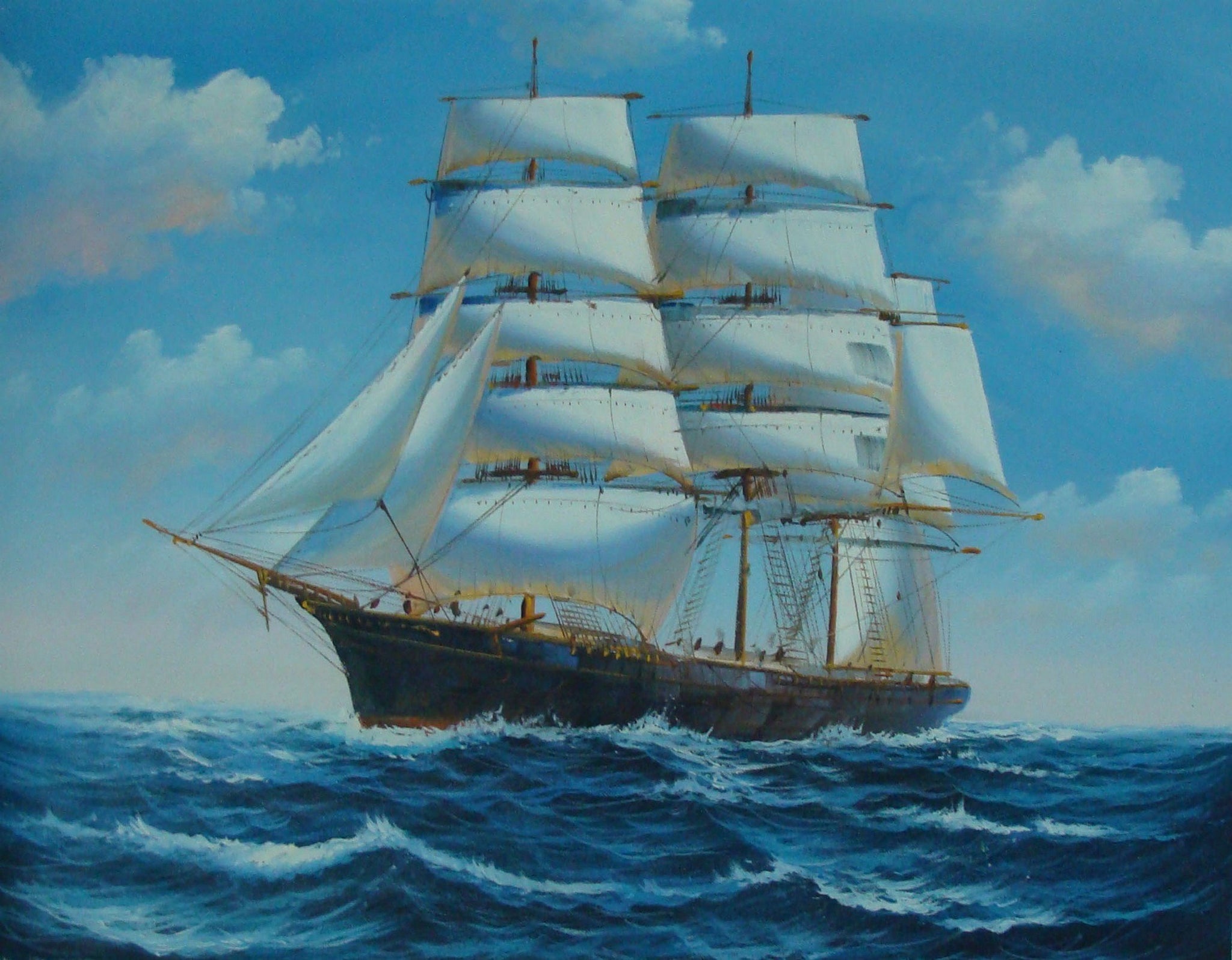 Canvas Art, Canvas Painting, Oil Painting, Living Room Wall Art, Seascape Painting, Wall Art, Large Painting, Canvas Oil Painting, Canvas Art, Sailing Boat at Sea-Grace Painting Crafts
