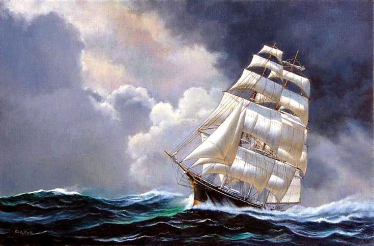 Canvas Art, Oil Painting, Canvas Painting, Seascape Painting, Wall Art, Large Painting, Bedroom Wall Art, Canvas Oil Painting, Canvas Art, Sailing Boat at Sea-Grace Painting Crafts
