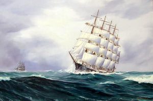 Bedroom Wall Art, Canvas Art, Oil Painting, Canvas Painting, Seascape Painting, Wall Art, Large Painting, Canvas Oil Painting, Canvas Art, Sailing Boat at Sea-Grace Painting Crafts