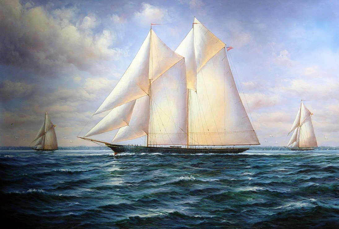 Seascape Painting, Canvas Art, Oil Painting, Canvas Painting, Wall Art, Large Painting, Bedroom Wall Art, Canvas Oil Painting, Canvas Art, Sailing Boat at Sea-Grace Painting Crafts