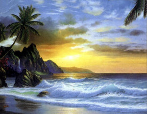 Seashore Painting, Palm Tree, Hawaii Beach, Sunrise Painting, Canvas Art, Canvas Painting, Seascape Painting, Canvas Oil Painting, Canvas Art-Grace Painting Crafts