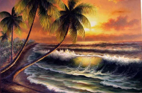 Canvas Art, Palm Tree, Sunrise Painting, Hand Painted Art, Hawaii Beach, Seashore Painting, Seascape Painting, Wall Art, Large Oil Painting, Oil Painting, Canvas Art-Grace Painting Crafts