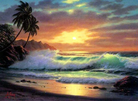 Palm Tree, Hawaii Beach, Seashore Painting, Sunrise Painting, Canvas Art, Canvas Painting, Seascape Painting, Wall Art, Large Painting, Canvas Oil Painting, Canvas Art-Grace Painting Crafts