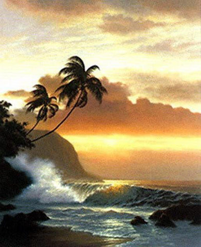 Wall Art, Large Painting, Canvas Oil Painting, Canvas Art, Hawaii Beach, Seashore Art, Sunrise Painting, Canvas Wall Art, Canvas Painting, Seascape Painting-Grace Painting Crafts