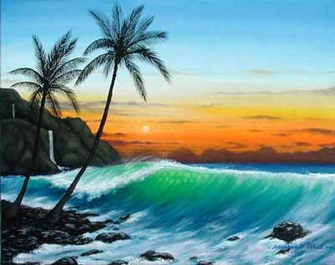 Hawaii Beach, Seashore Painting, Palm Tree, Big Wave, Canvas Art, Canvas Painting, Seascape Painting, Wall Art, Large Painting, Canvas Oil Painting, Canvas Art-Grace Painting Crafts