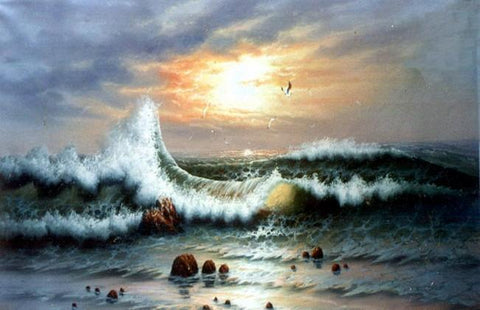 Seascape Art, Sunrise Painting, Canvas Art, Pacific Ocean, Big Wave, Canvas Painting, Large Wall Art, Large Painting, Canvas Oil Painting, Canvas Art-Grace Painting Crafts