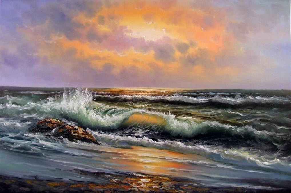 Seascape Art, Hand Painted Art, Canvas Art, pacific Ocean, Sunset Painting, Canvas Painting, Large Wall Art, Large Painting, Canvas Oil Painting, Canvas Wall Art-Grace Painting Crafts