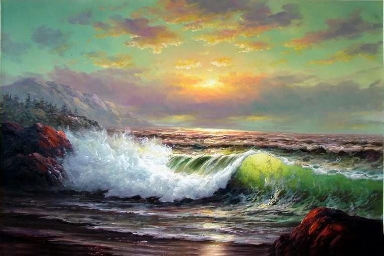 Sunrise Painting, Canvas Art, Seascape Art, pacific Ocean, Big Wave, Canvas Painting, Large Wall Art, Large Painting, Canvas Oil Painting, Canvas Art-Grace Painting Crafts