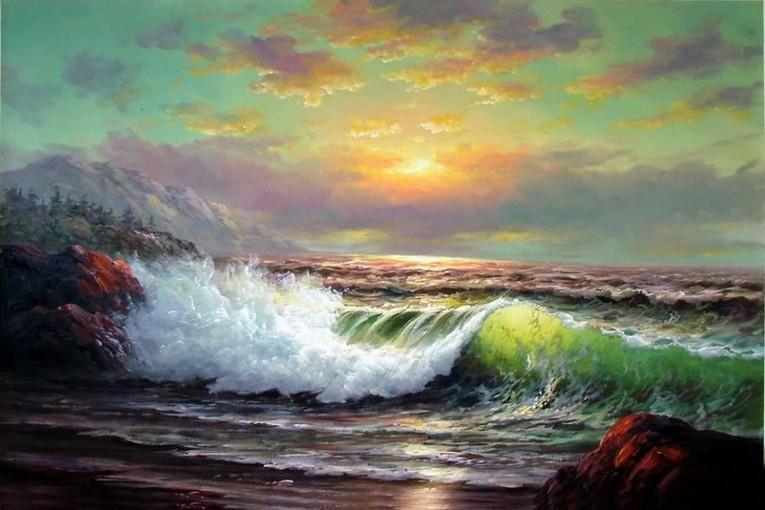 Sunrise Painting, Canvas Art, Seascape Art, Pacific Ocean, Big Wave, Canvas Painting, Large Wall Art, Large Painting, Canvas Oil Painting, Canvas Art-Grace Painting Crafts